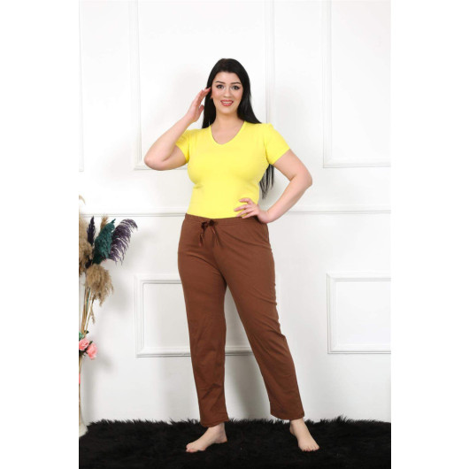 Women's Pajama Pants, Large Size, Brown Cotton