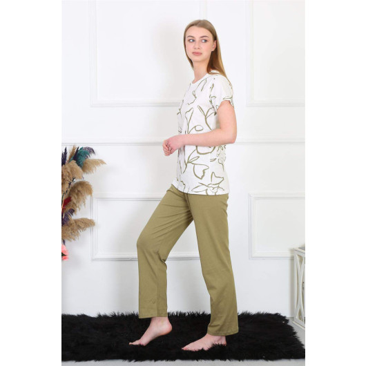 Women's Combed Cotton Pajamas With Short Sleeves, Light Beige