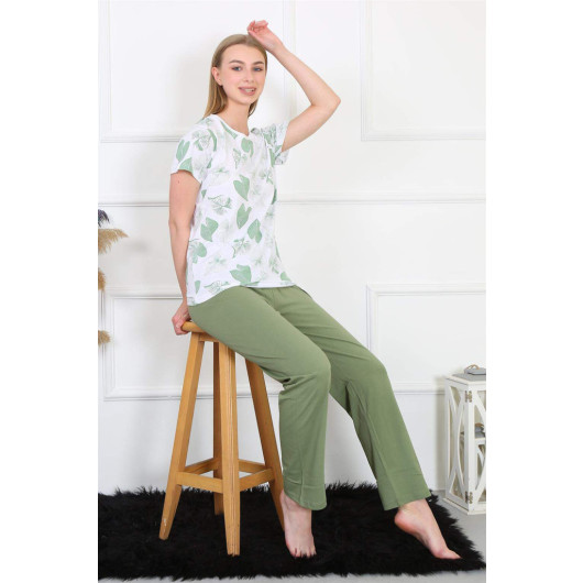 White Short-Sleeved Combed Cotton Pajamas For Women
