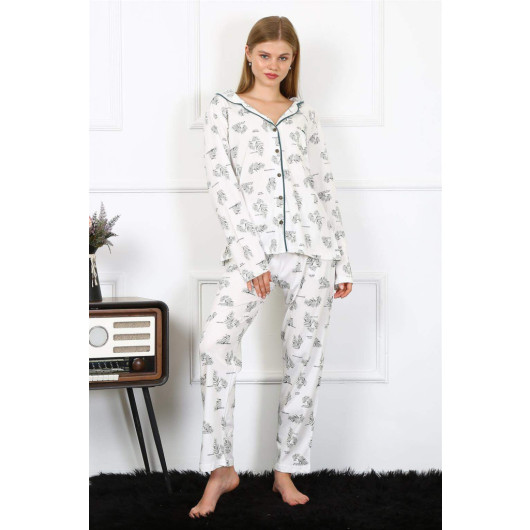 Women's Combed Cotton Long Sleeve Front Buttoned Pajama Set