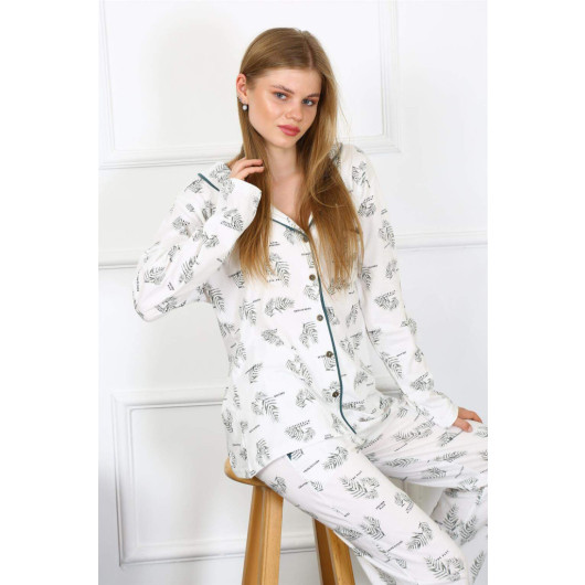 Women's Combed Cotton Long Sleeve Front Buttoned Pajama Set