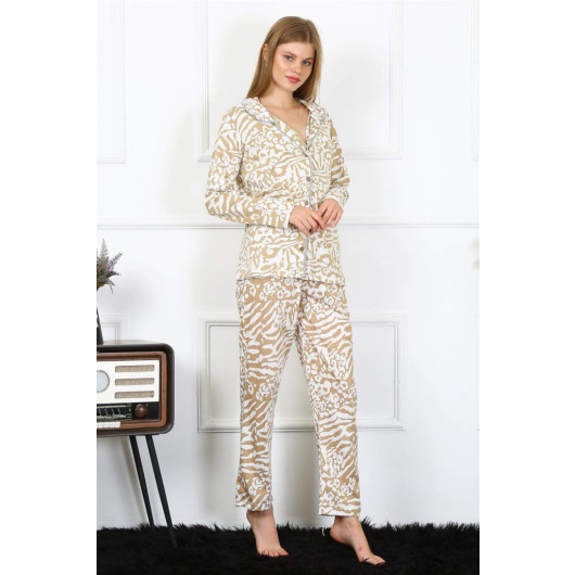 Women's Combed Cotton Long Sleeve Front Buttoned Pajama Set 2780