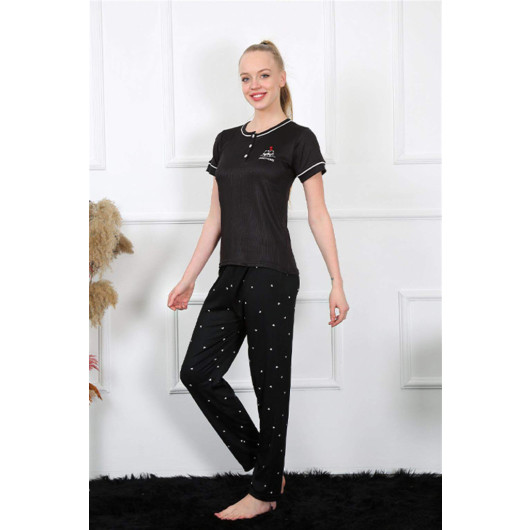 Women's Short Sleeve Black Pajama Set