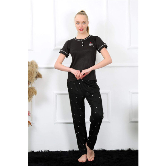 Women's Short Sleeve Black Pajama Set