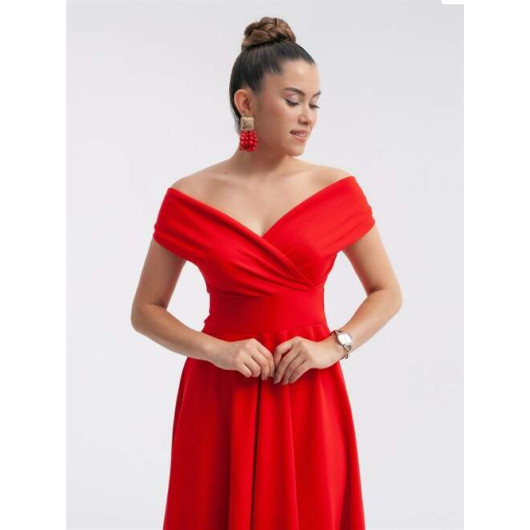 فستان نسائي متوسط الطول احمر