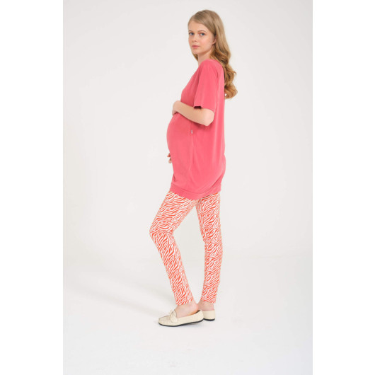 Red And White Camouflage Patterned Maternity Tights
