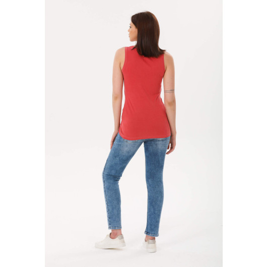 Red Maternity T Shirt With Straps And Breastfeeding Features