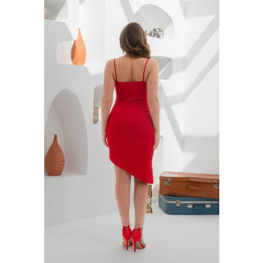 Red Satin Strap Short Evening Dress