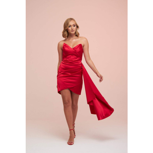Red Satin Strapless Short Party Dress