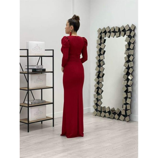 Double Breasted Collar Belt Detailed Dress Red