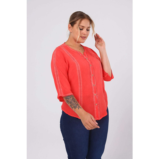 Cupless Plus Size Washed Shirt Coral