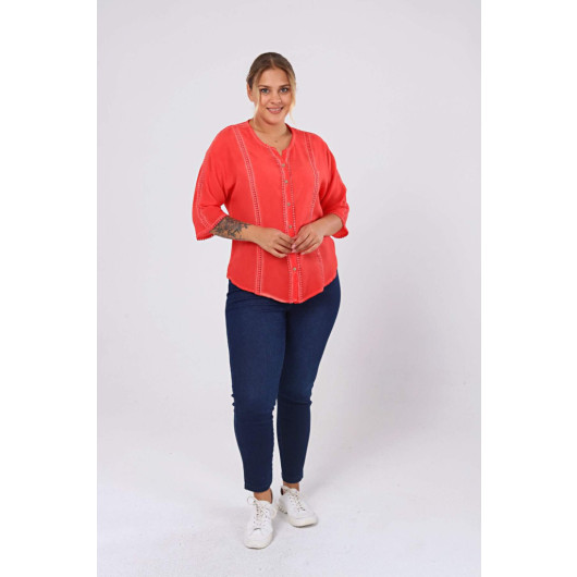 Cupless Plus Size Washed Shirt Coral