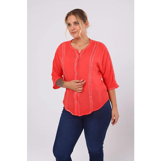 Cupless Plus Size Washed Shirt Coral