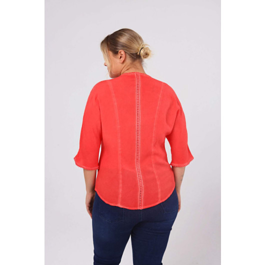 Cupless Plus Size Washed Shirt Coral