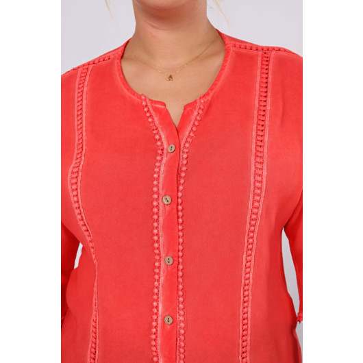 Cupless Plus Size Washed Shirt Coral