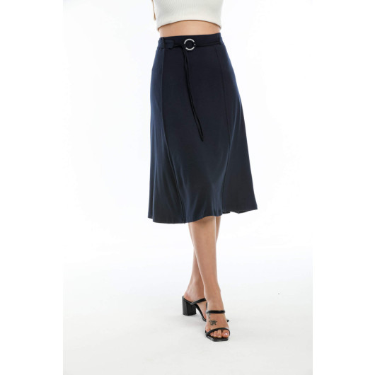 Navy Blue Belt Detailed Skirt