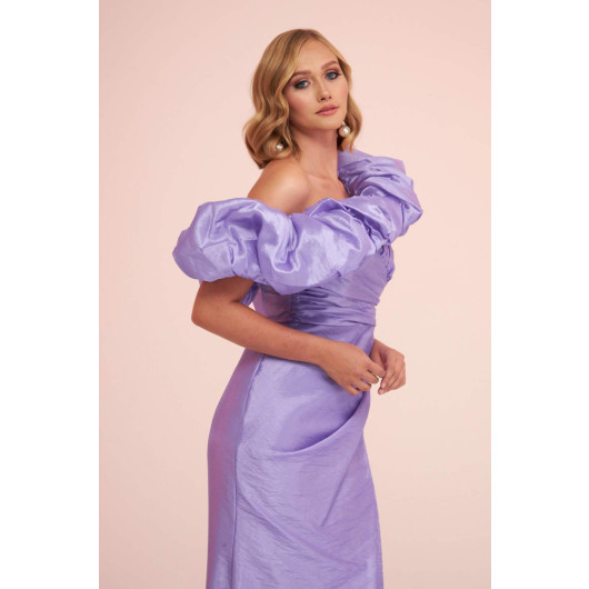 Lilac Taffeta Off Shoulder Long Evening Dress