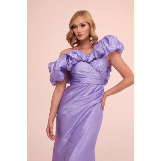Lilac Taffeta Off Shoulder Long Evening Dress