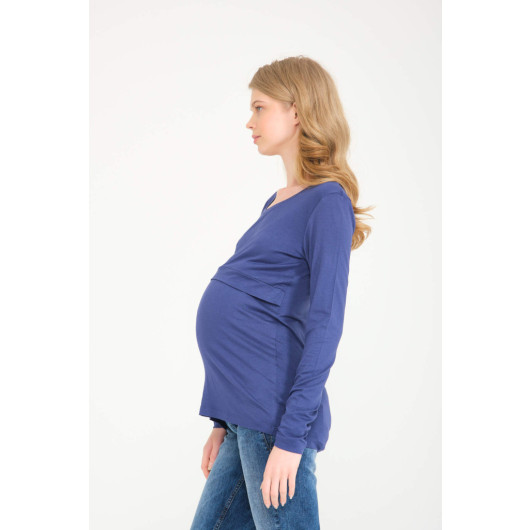 Blue Breastfeeding Maternity Blouse