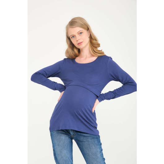 Blue Breastfeeding Maternity Blouse