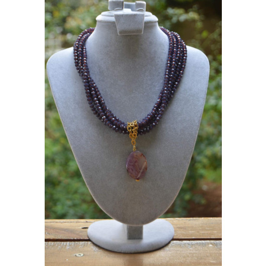 Special Design Necklace With Purple Crystal And Agate Stone