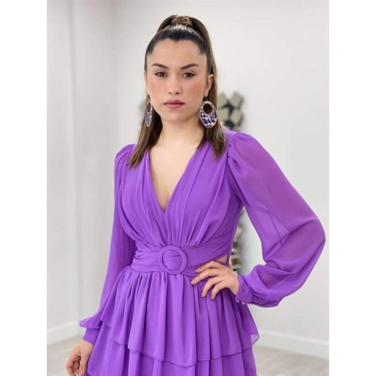Chiffon Crepe Fabric Back Detailed Dress Purple