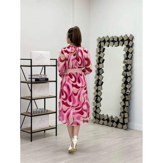 Chiffon Fabric Pleated Dress Pink