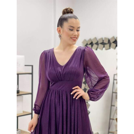 Glitter Detailed Midi Dress Purple