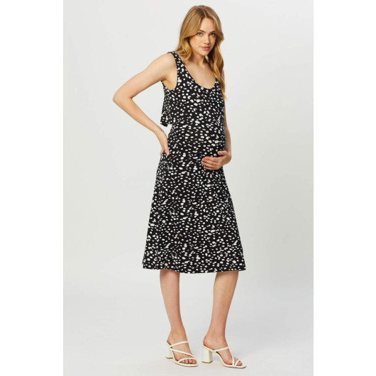 Black And White Breastfeeding Strap Maternity Dress