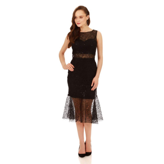 Black Lace Flounce Short Evening Dress
