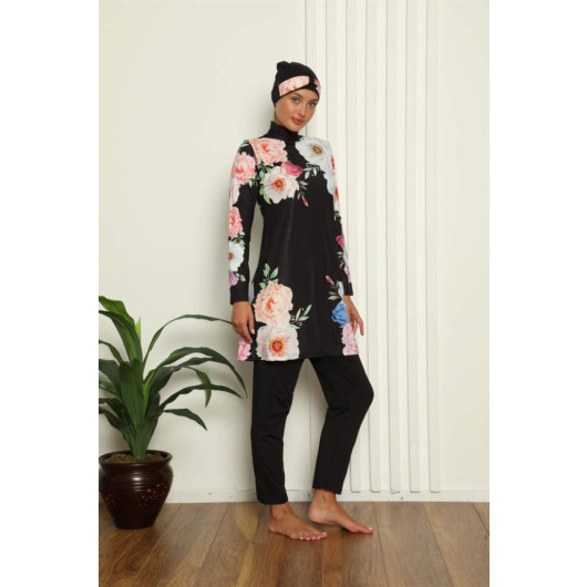 Full Hijab Digital Patterned Swimsuit