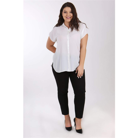 Stone Embroidered Low Sleeve White Plus Size Shirt