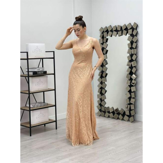 Tulle Sequin Design Fish Dress Gold