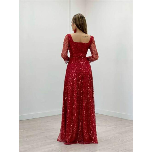 Three Dimensional Sequin Princess Dress On Tulle Red