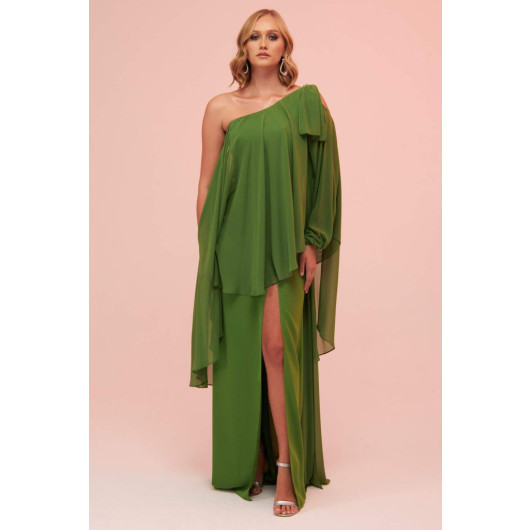 فستان نسائي شيفون مقاس كبير أخضر