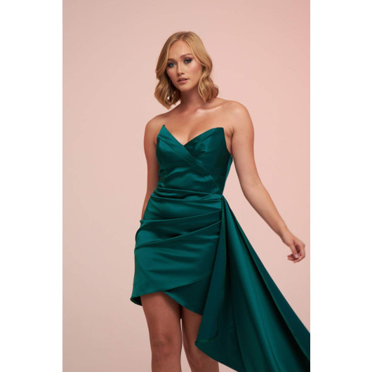 Emerald Satin Strapless Short Party Dress