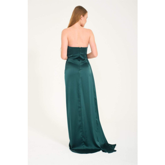 Emerald Slit Satin Evening Cat Ear Dress