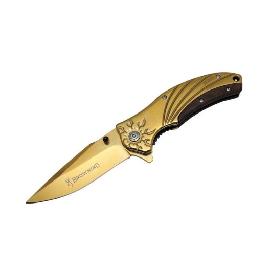 Browning Pocket Knife Wood Gold