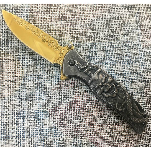 Browning Skull Patterned Gray Gold Pocket Knife