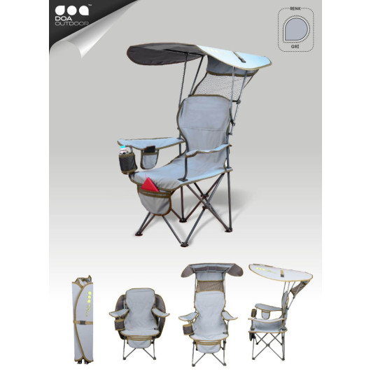 Gray Color Camping Beach Chair With Foldable Canopy