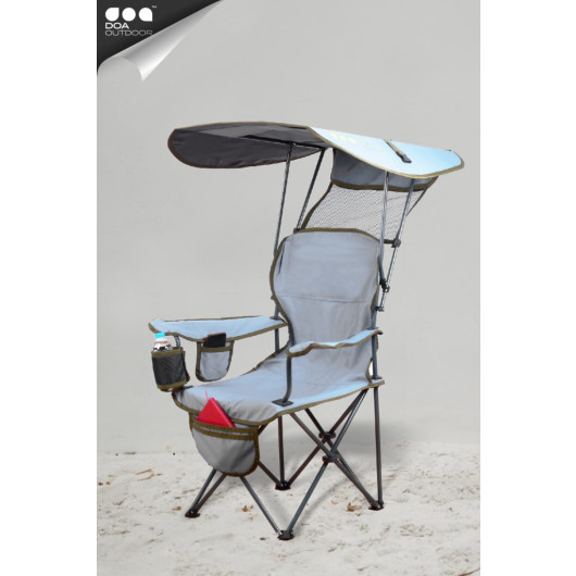 كرسي شاطئ للتخييم قابل للطي مع مظلة رمادي