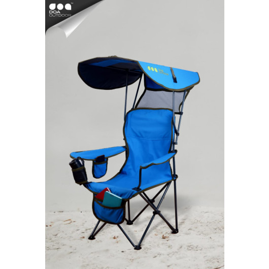 كرسي شاطئ للتخييم قابل للطي مع مظلة ازرق