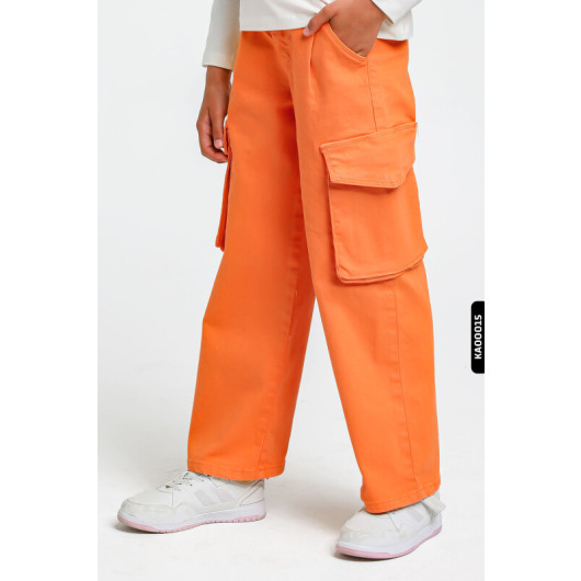 Girls Cargo Pocket Wide Leg Regular Pants With Pockets 5 To 14 Years