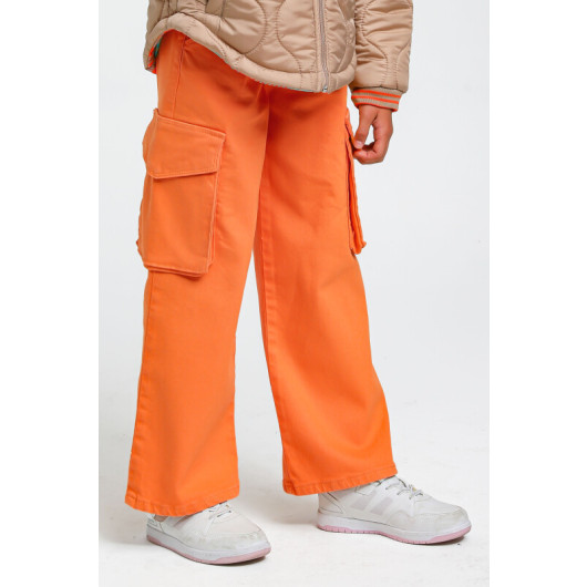 Girls Cargo Pocket Wide Leg Regular Pants With Pockets 5 To 14 Years