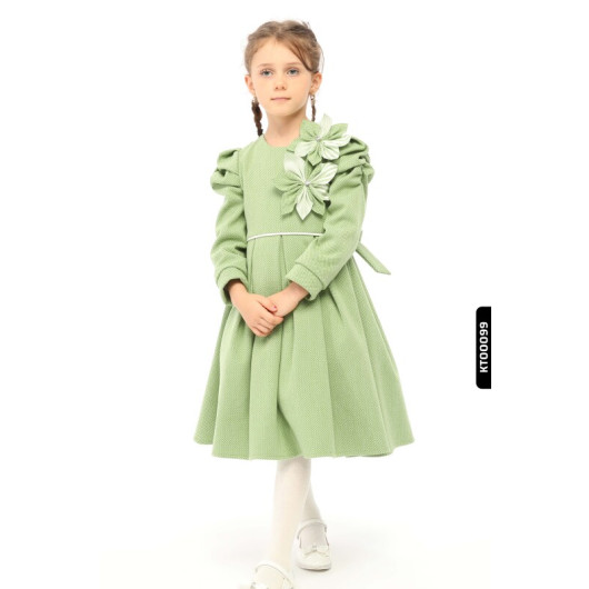 Bow Tied Zippered Lined Girls Dress Age 1 To 5