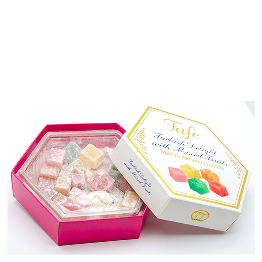 Hexagonal Box Fruit And Rose Flavored Mixed Turkish Delight 200G