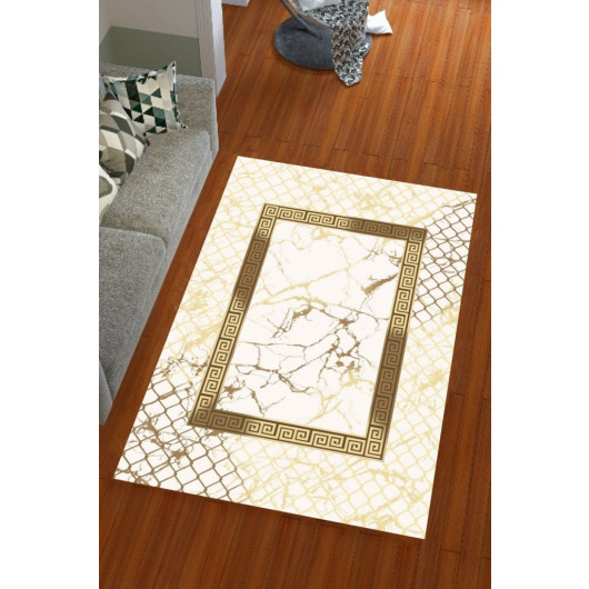 Modern Carpet Cover With A Marble Pattern With Silky Gold Decorations