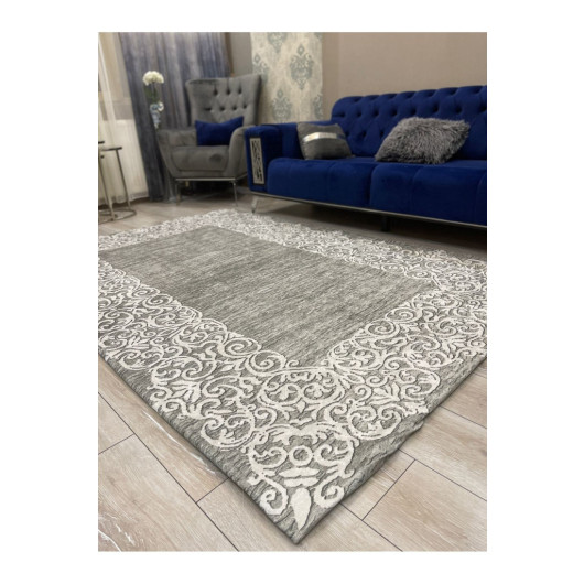 Gray Velvet Carpet Cover With Frame Decoration