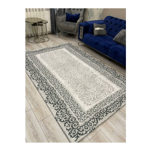 Gray Velvet Carpet Cover With Elegant Decorations