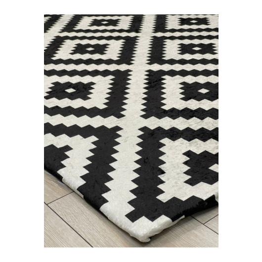 Black And White Turkish Rugs With Velvet Squares